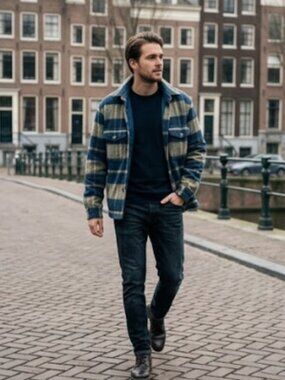 Homme Men’s Plaid Wool-Blend Shirt Jacket | Casual Flannel Overshirt Shacket